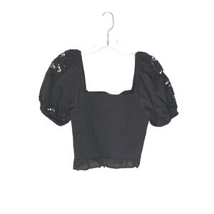 American Eagle Top Women's Black Whimsigoth Puff Sleeve Smocked Dainty Small